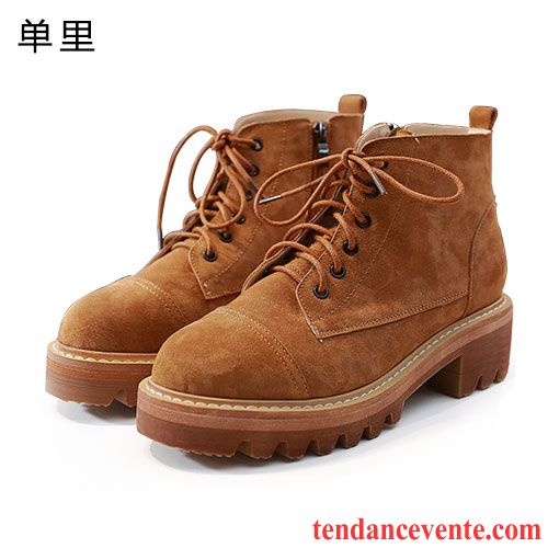 Bottes En Cuir Femme Pas Cher Fermeture Éclair Angleterre Femme Plus De Velours Courte Délavé En Daim L'automne Hiver Épais Cuir Véritable