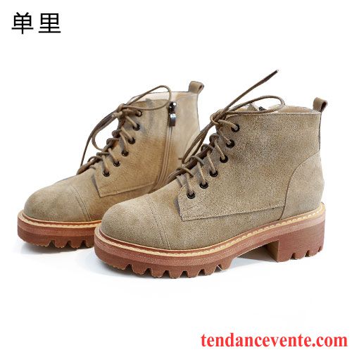 Bottes En Cuir Femme Pas Cher Fermeture Éclair Angleterre Femme Plus De Velours Courte Délavé En Daim L'automne Hiver Épais Cuir Véritable