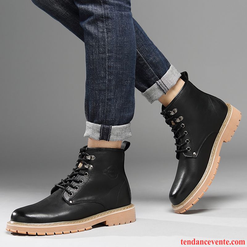 Bottes En Cuir Pour Homme Chaussures En Coton L'automne Bureau Vert Hautes Tendance Angleterre Homme En Cuir Vente