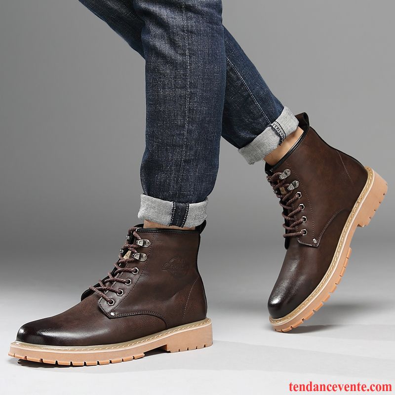 Bottes En Cuir Pour Homme Chaussures En Coton L'automne Bureau Vert Hautes Tendance Angleterre Homme En Cuir Vente
