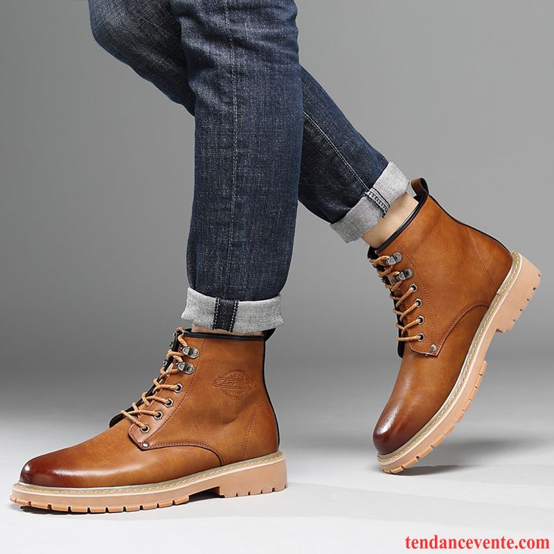 Bottes En Cuir Pour Homme Chaussures En Coton L'automne Bureau Vert Hautes Tendance Angleterre Homme En Cuir Vente