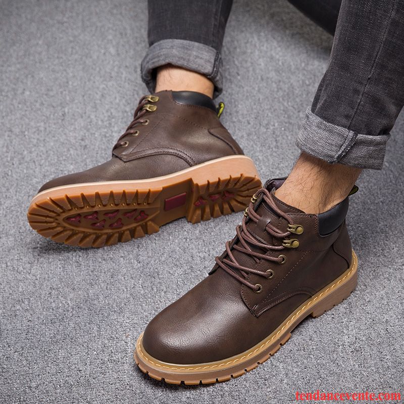 Bottes En Cuir Pour Homme Chaussures En Coton L'automne Bureau Vert Hautes Tendance Angleterre Homme En Cuir Vente