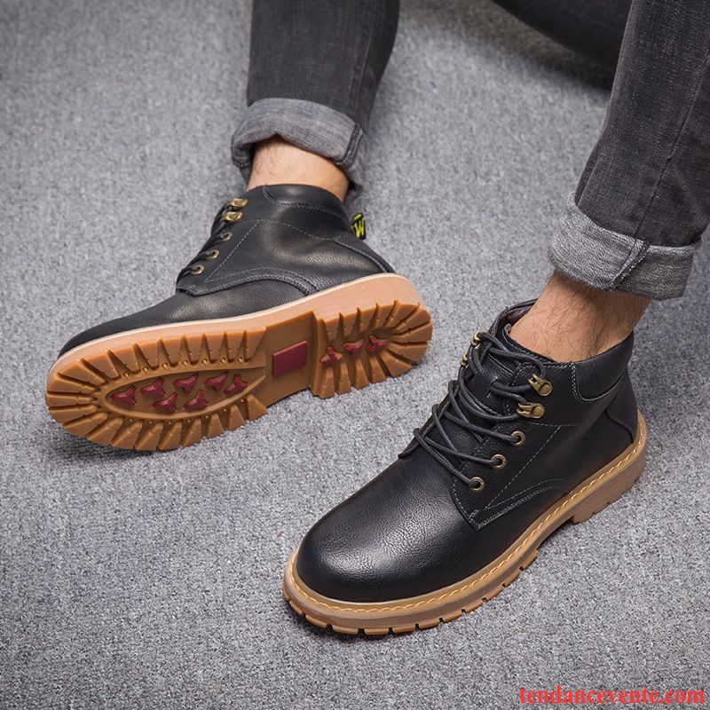 Bottes En Cuir Pour Homme Chaussures En Coton L'automne Bureau Vert Hautes Tendance Angleterre Homme En Cuir Vente