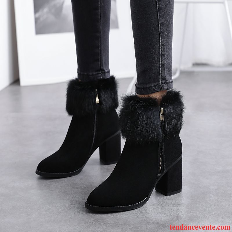 Bottes Femme Plus De Velours Dame Chaussures En Coton Talons Hauts Épais Bottes Courtes