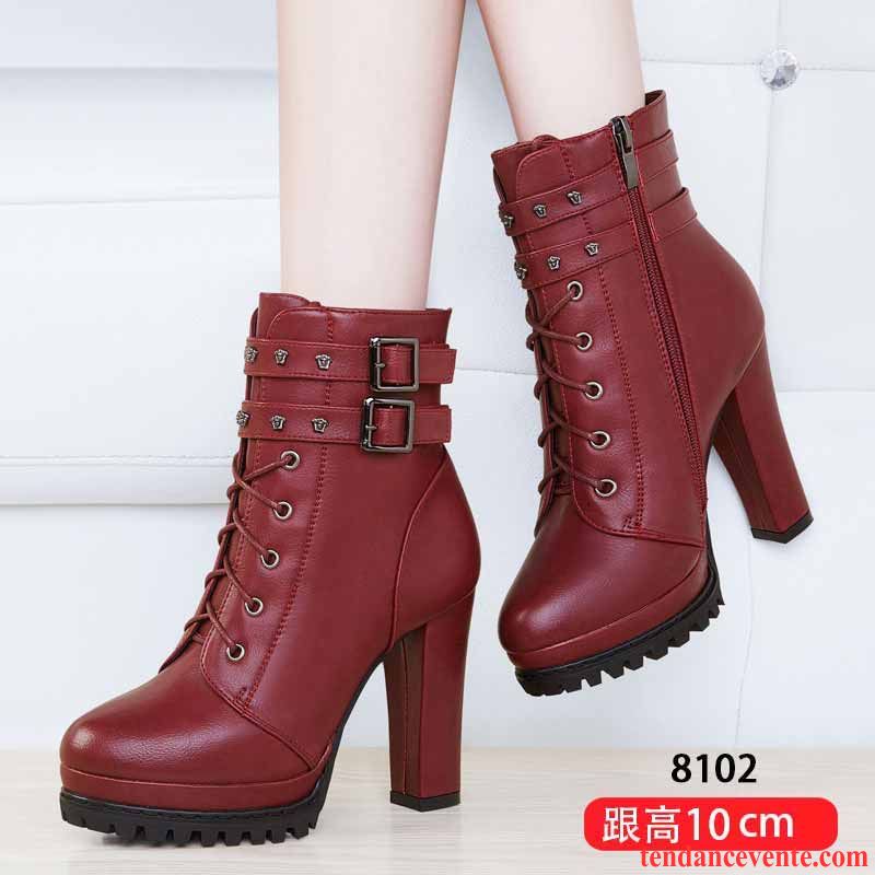 Bottes Femme Plus De Velours Hiver Tous Les Assortis Bottes Courtes Renforcé Bottes Martin Rouge