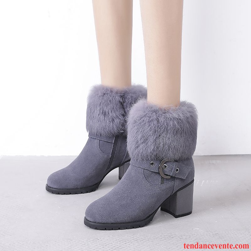 Bottes Femme Talons Hauts Épais L'automne Chaussures En Coton Hiver Bottes Courtes Gris