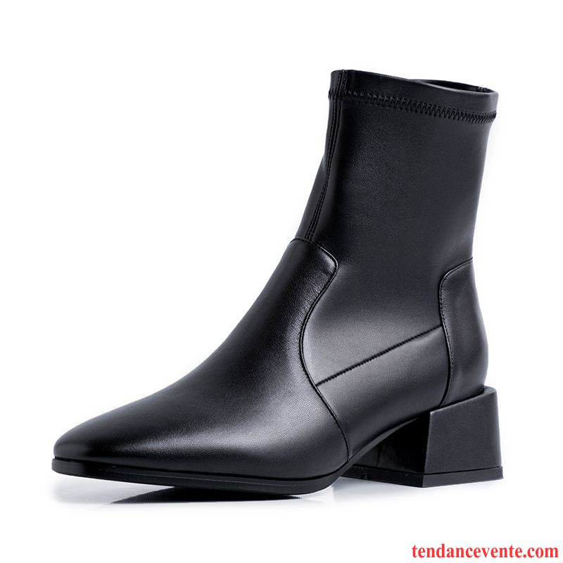 Bottes Femme Tête Carrée Bottes Courtes Bottes Martin Tous Les Assortis Extensible L'automne Noir Rouge