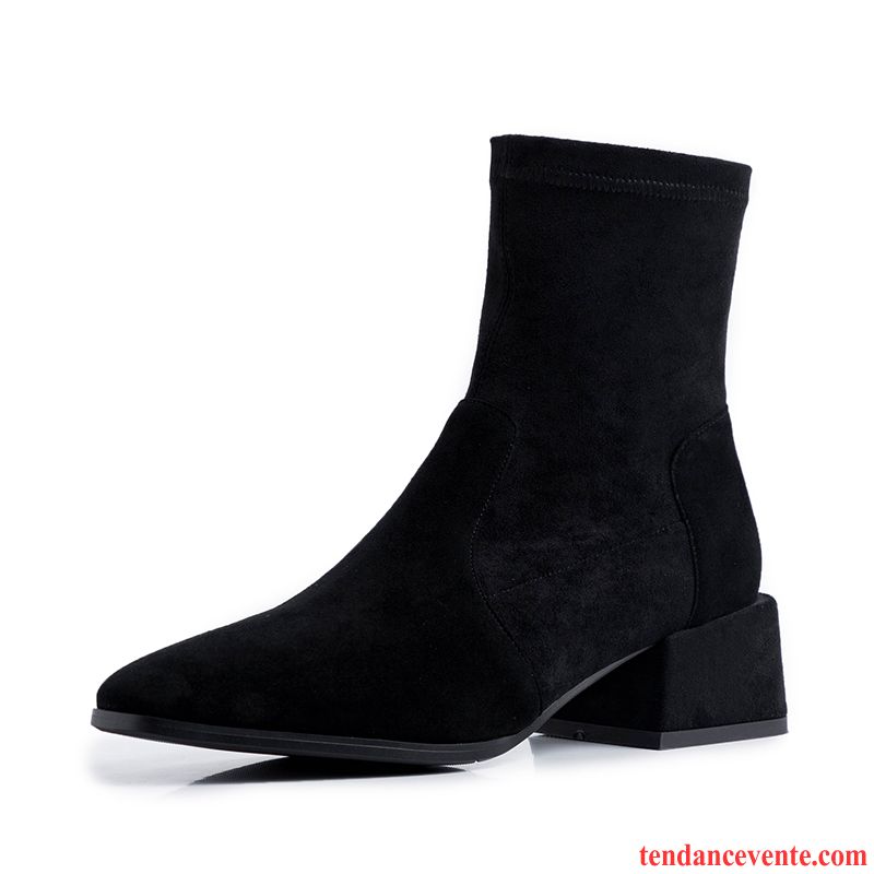 Bottes Femme Tête Carrée Bottes Courtes Bottes Martin Tous Les Assortis Extensible L'automne Noir Rouge