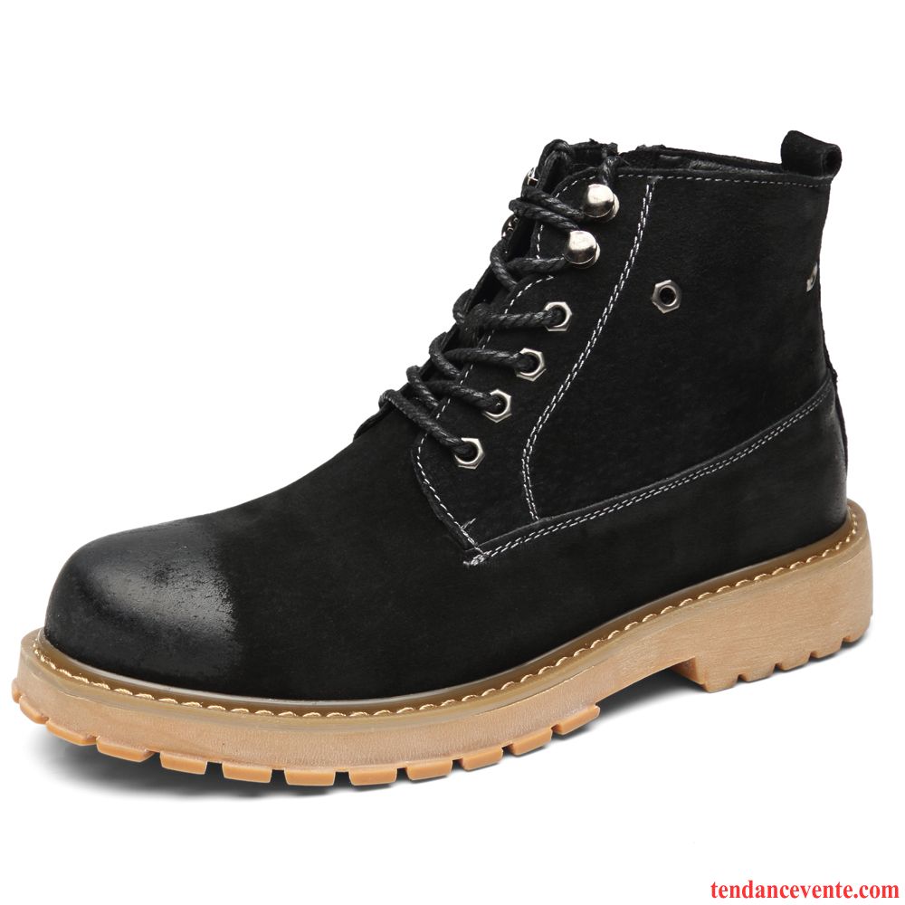 Bottes Fourree Homme L'automne Homme Gris Bureau Derbies Tous Les Assortis Cuir Véritable Tendance Angleterre Hautes