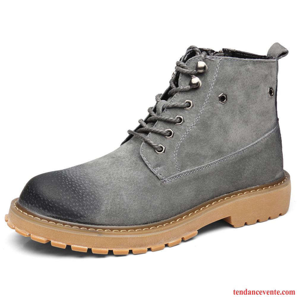 Bottes Fourree Homme L'automne Homme Gris Bureau Derbies Tous Les Assortis Cuir Véritable Tendance Angleterre Hautes