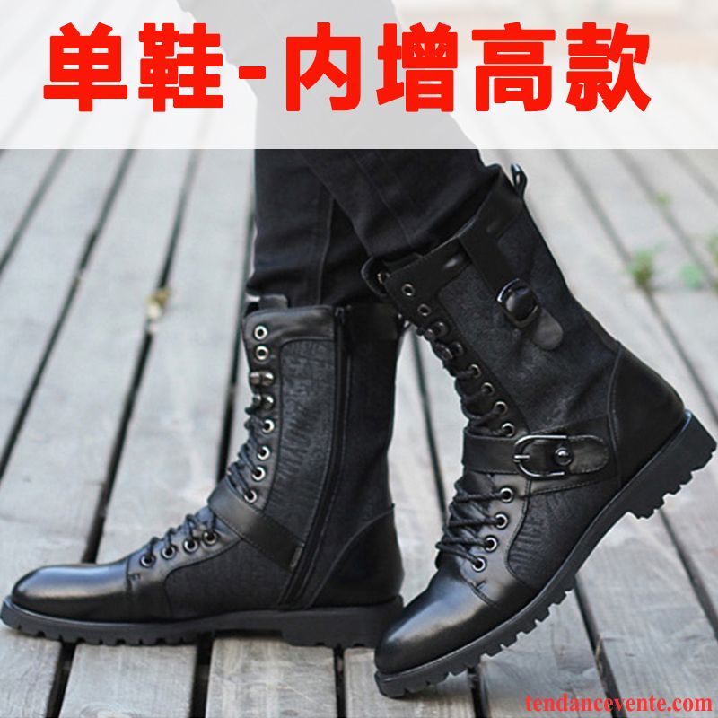 Bottes Fourrées Homme Tendance Homme Cuir Véritable Augmenté Noir En Cuir Plus De Velours Laçage Neige