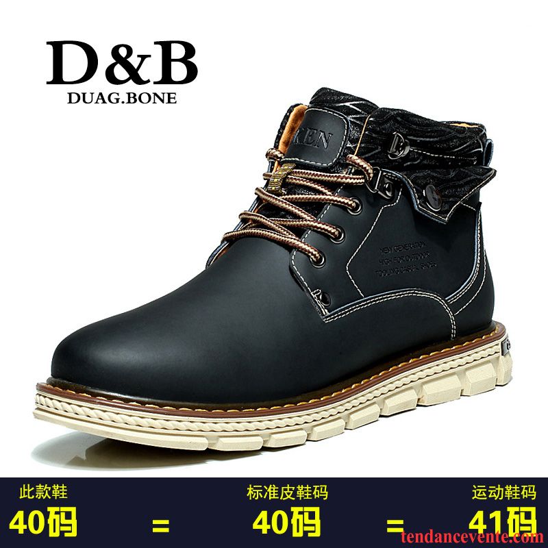 Bottes Hautes Homme Cuir Véritable Matelassé Plus De Velours Hiver Bureau Hautes Homme Chauds Chaussures En Coton