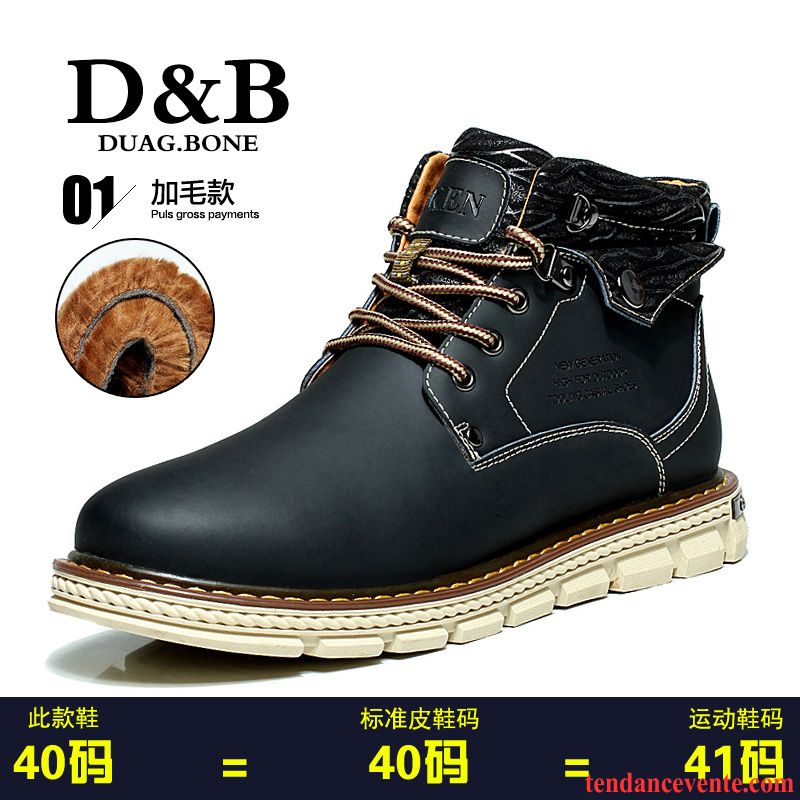 Bottes Hautes Homme Cuir Véritable Matelassé Plus De Velours Hiver Bureau Hautes Homme Chauds Chaussures En Coton