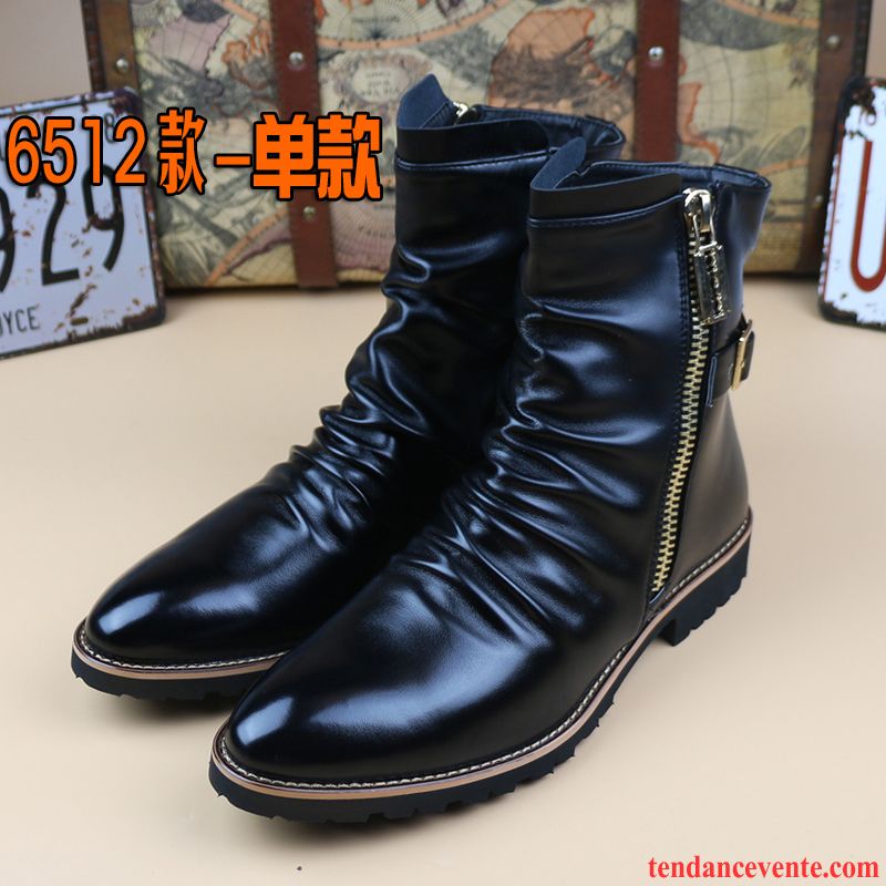 Bottes Hautes Pour Homme Homme Angleterre Pointe Pointue Derbies Hautes L'automne Tendance Cuir Véritable Hiver Gris