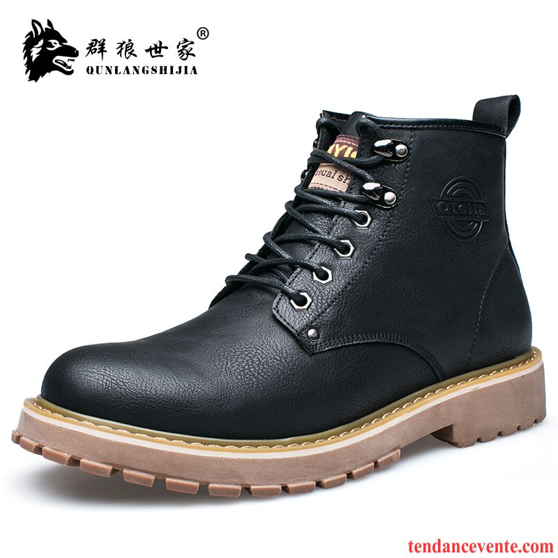 Bottes Hiver Homme Chauds Semelle Épaisse Plus De Velours Bureau Homme Chaussures En Coton Angleterre Hiver Hautes Noir