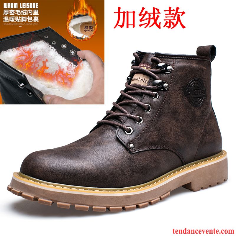 Bottes Hiver Homme Chauds Semelle Épaisse Plus De Velours Bureau Homme Chaussures En Coton Angleterre Hiver Hautes Noir