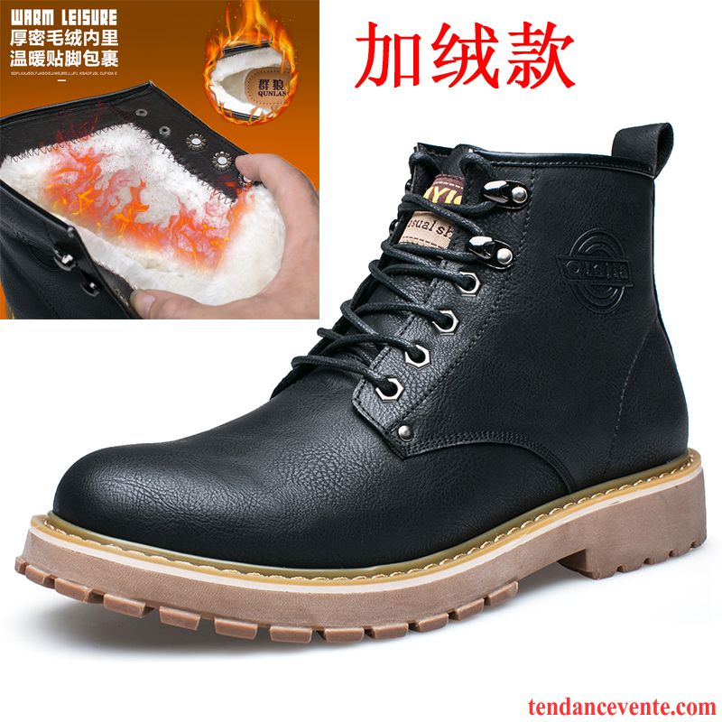 Bottes Hiver Homme Chauds Semelle Épaisse Plus De Velours Bureau Homme Chaussures En Coton Angleterre Hiver Hautes Noir