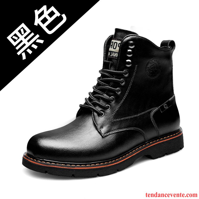 Bottes Homme Angleterre Cuir Véritable Tendance Hiver En Cuir Décontractée Noir