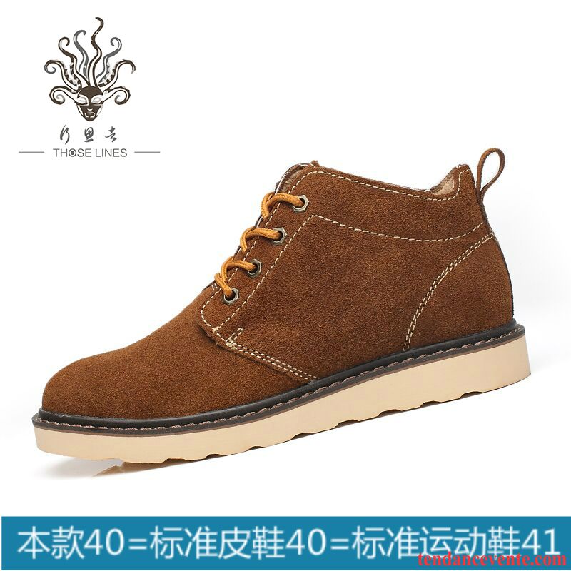 Bottes Homme Blanche Tendance Plus De Velours Délavé En Daim Bureau Cuir Véritable Homme Hautes Angleterre Chocolat