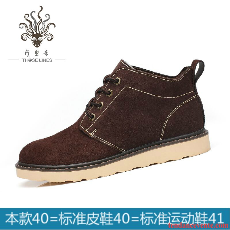 Bottes Homme Blanche Tendance Plus De Velours Délavé En Daim Bureau Cuir Véritable Homme Hautes Angleterre Chocolat