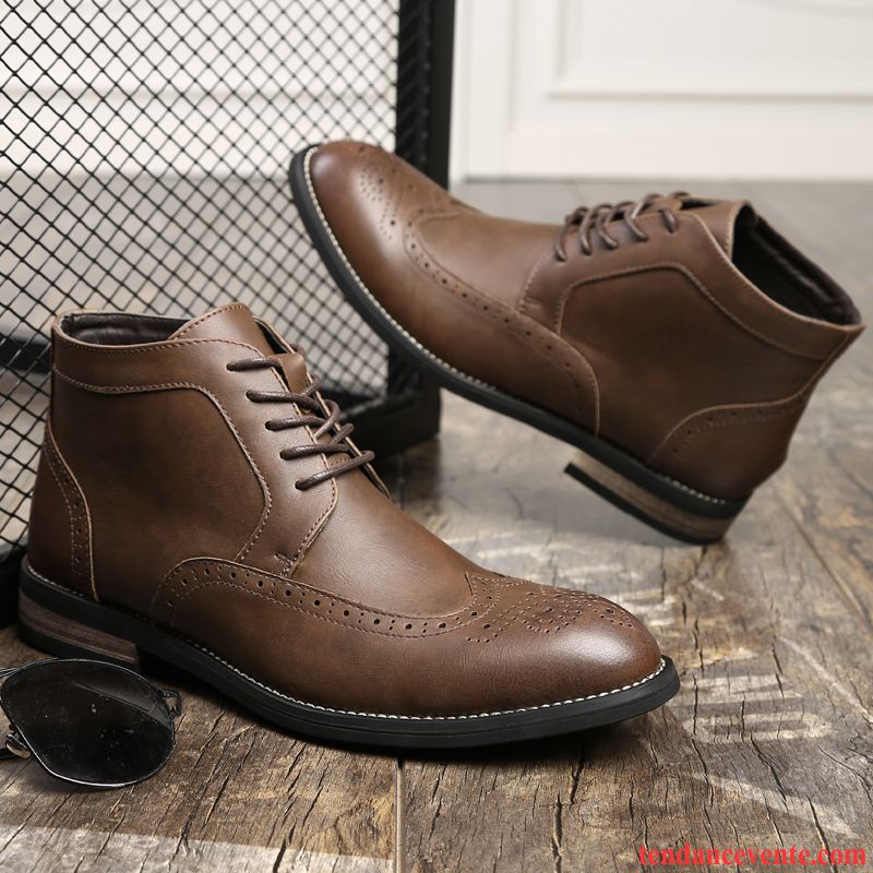 Bottes Homme Boots Cuir Semelle Épaisse Tendance Tous Les Assortis Cuir Véritable Homme Angleterre En Cuir Bleu