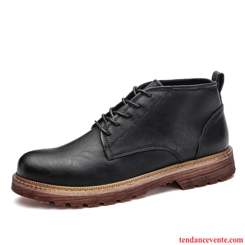 Bottes Homme Bottes Martin Derbies Plus De Velours Décontractée Angleterre Bureau Noir