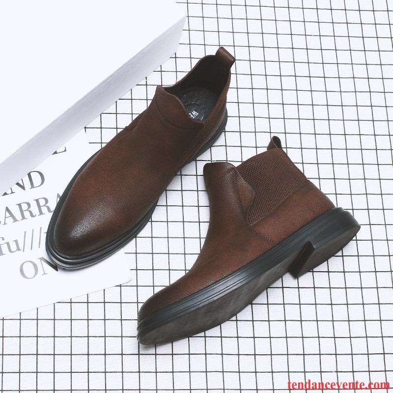 Bottes Homme Bottes Martin Pointe Pointue En Cuir Hautes Angleterre Hiver Noir