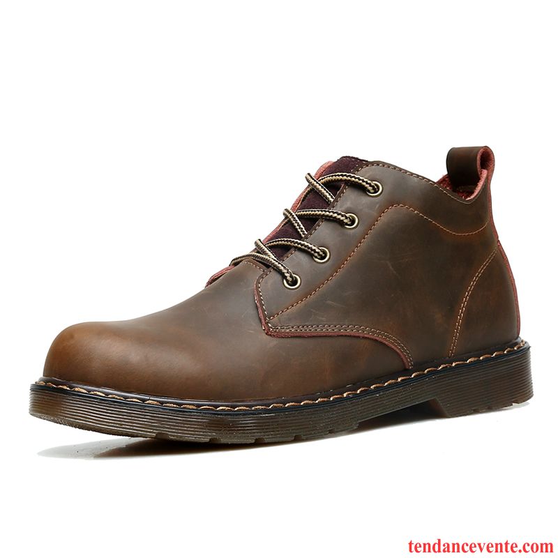 Bottes Homme Bout Rond Hautes Été Angleterre Bottes Courtes Tous Les Assortis Marron Clair