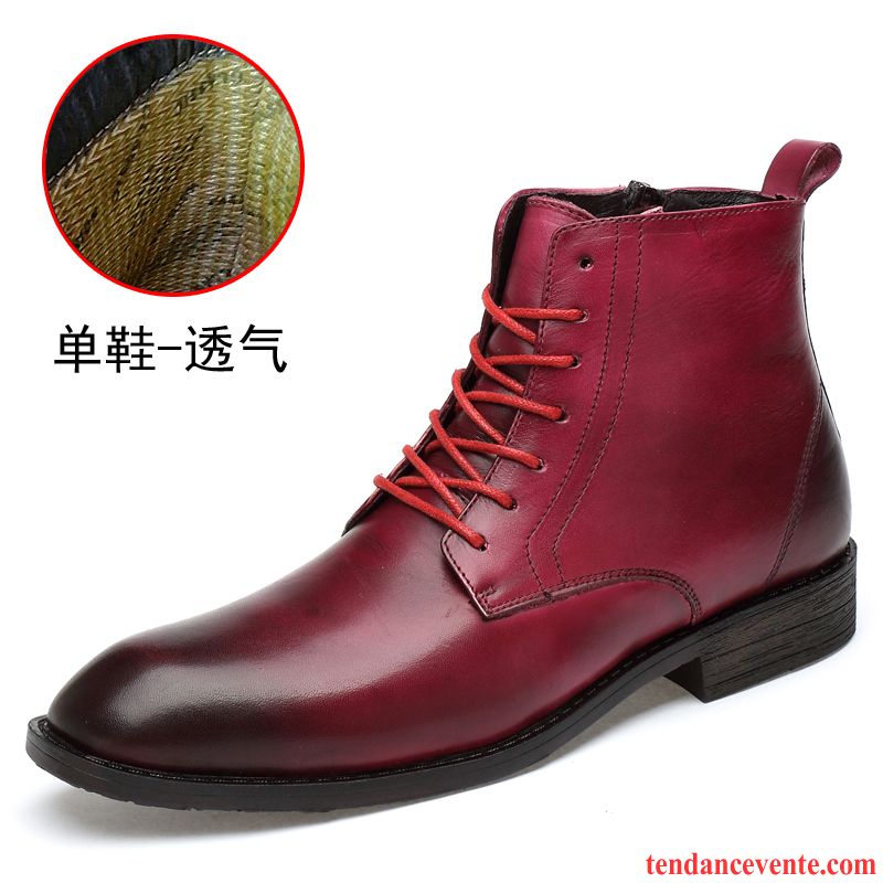 Bottes Homme Cuir Véritable Hautes Bottes Martin Bottes Courtes Hiver Rétro Bordeaux