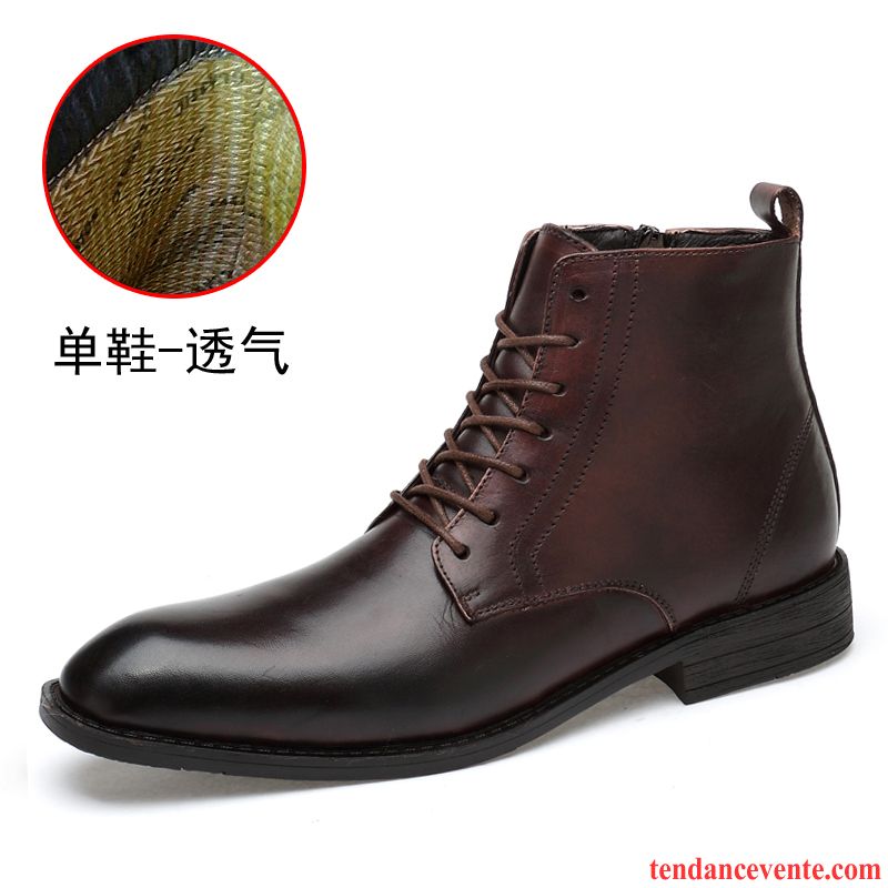 Bottes Homme Cuir Véritable Hautes Bottes Martin Bottes Courtes Hiver Rétro Bordeaux