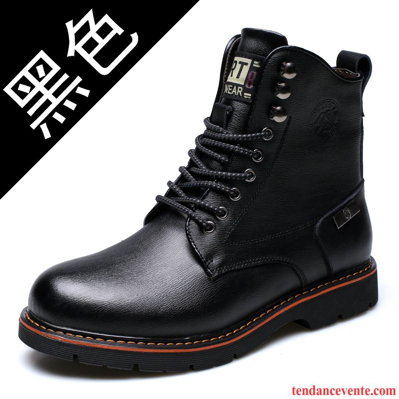 Bottes Homme De Marque En Cuir Hiver Rétro Chauds Hautes Angleterre Chaussures En Coton Tendance Homme Plus De Velours Azur