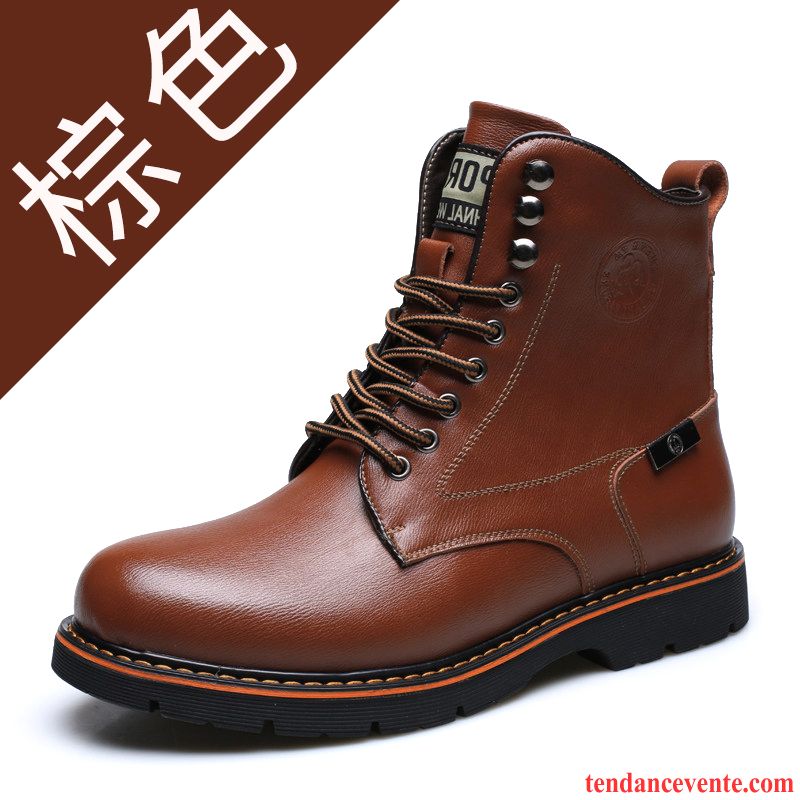 Bottes Homme De Marque En Cuir Hiver Rétro Chauds Hautes Angleterre Chaussures En Coton Tendance Homme Plus De Velours Azur