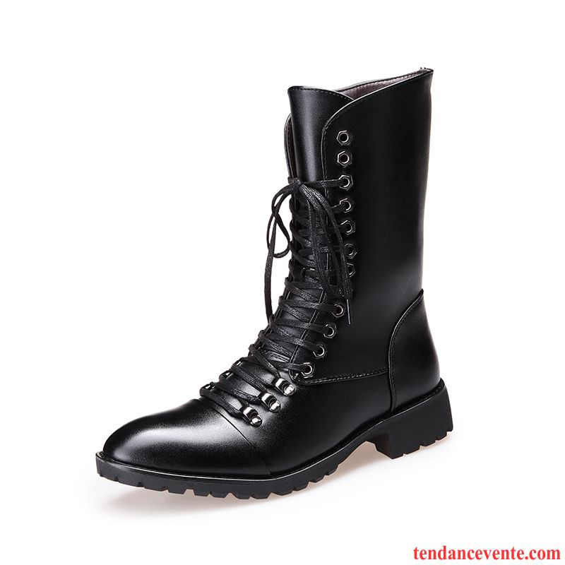 Bottes Homme En Cuir Angleterre Hiver Laçage Homme Cuir Véritable En Cuir L'automne Plus De Velours Hautes Saumon Pas Cher