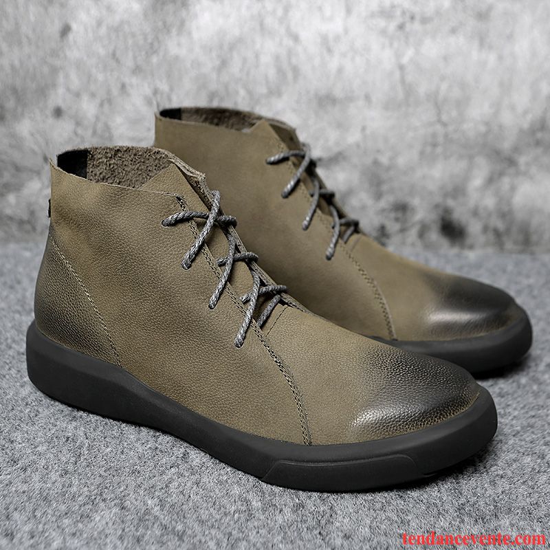 Bottes Homme Hautes Angleterre Rétro Bottes Courtes Cuir Véritable Tendance Jaune