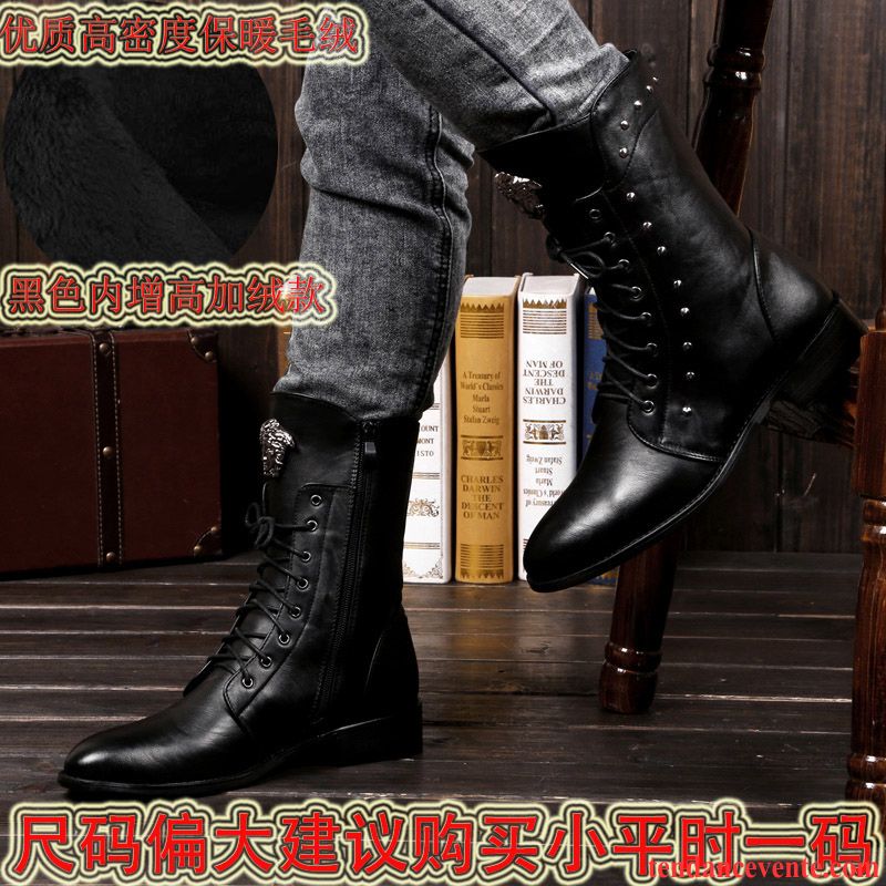 Bottes Homme Noir Tendance L'automne Homme Pointe Pointue Printemps En Cuir Angleterre Augmenté Pas Cher