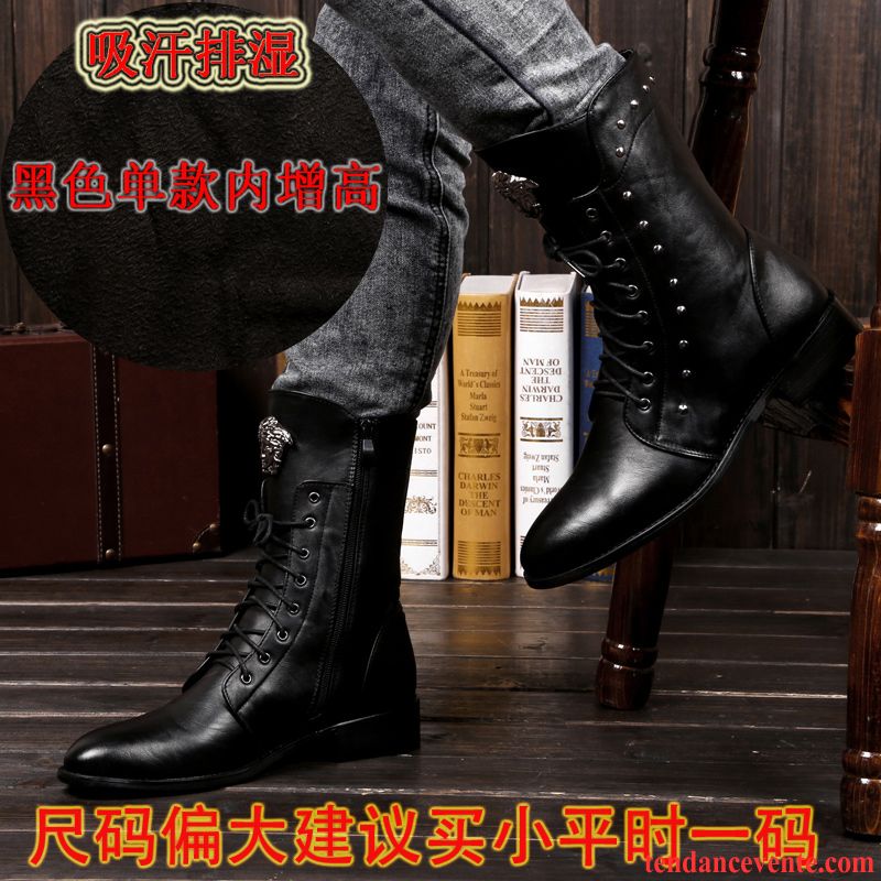 Bottes Homme Noir Tendance L'automne Homme Pointe Pointue Printemps En Cuir Angleterre Augmenté Pas Cher