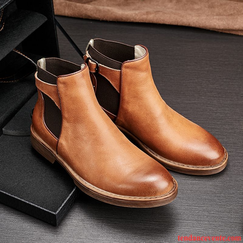 Bottes Homme Rétro Tous Les Assortis Décontractée Cuir Véritable Hautes Manche Brun