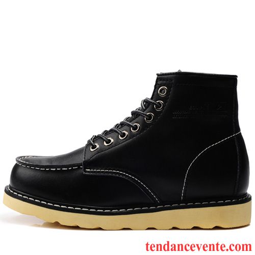 Bottes Homme Solde Chaussures En Coton Chaussures De Travail Hautes Angleterre En Cuir Homme Hiver Plus De Velours Cuir Véritable Neige