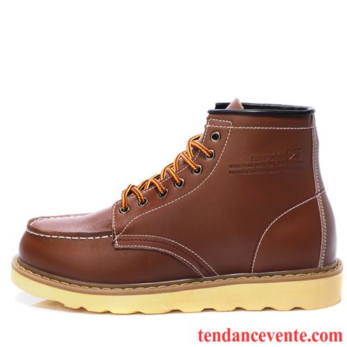 Bottes Homme Solde Chaussures En Coton Chaussures De Travail Hautes Angleterre En Cuir Homme Hiver Plus De Velours Cuir Véritable Neige