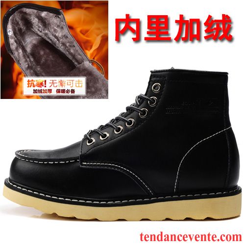 Bottes Homme Solde Chaussures En Coton Chaussures De Travail Hautes Angleterre En Cuir Homme Hiver Plus De Velours Cuir Véritable Neige