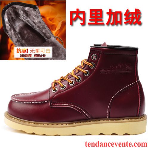 Bottes Homme Solde Chaussures En Coton Chaussures De Travail Hautes Angleterre En Cuir Homme Hiver Plus De Velours Cuir Véritable Neige