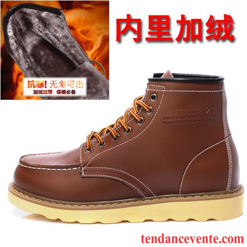 Bottes Homme Solde Chaussures En Coton Chaussures De Travail Hautes Angleterre En Cuir Homme Hiver Plus De Velours Cuir Véritable Neige