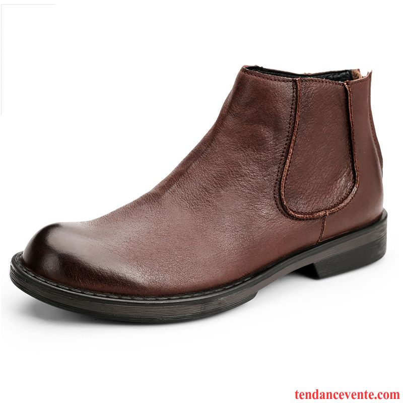 Bottes Homme Tendance Hiver Rétro L'automne Cuir Véritable Gros Marron