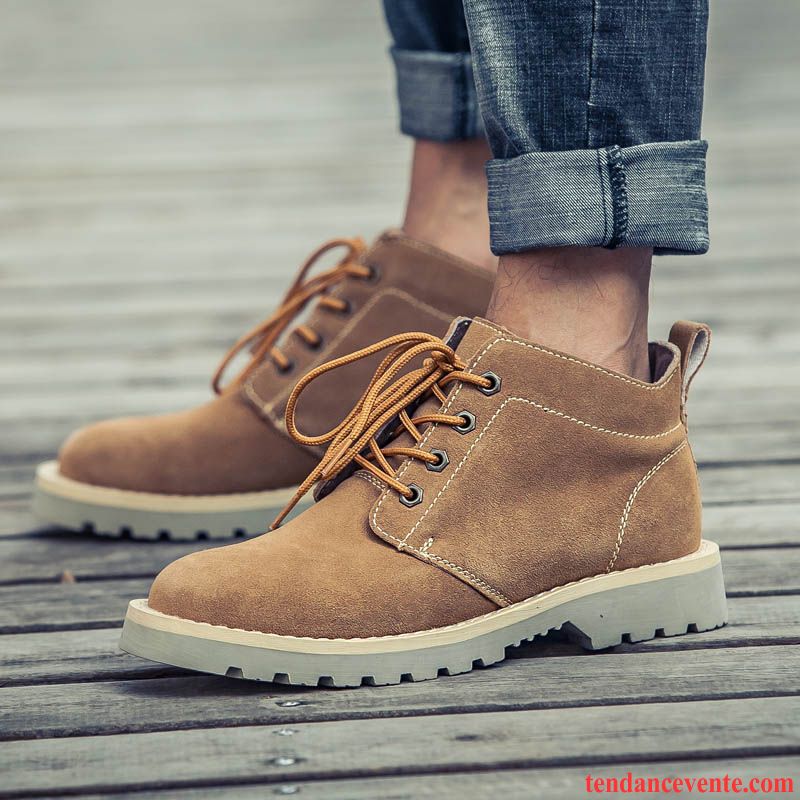 Bottes Luxe Homme L'automne Bureau Tous Les Assortis Hautes Angleterre Décontractée En Cuir Homme Tendance Marron Pas Cher