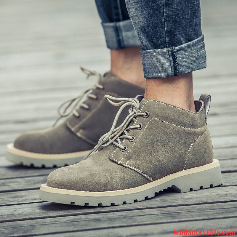 Bottes Luxe Homme L'automne Bureau Tous Les Assortis Hautes Angleterre Décontractée En Cuir Homme Tendance Marron Pas Cher