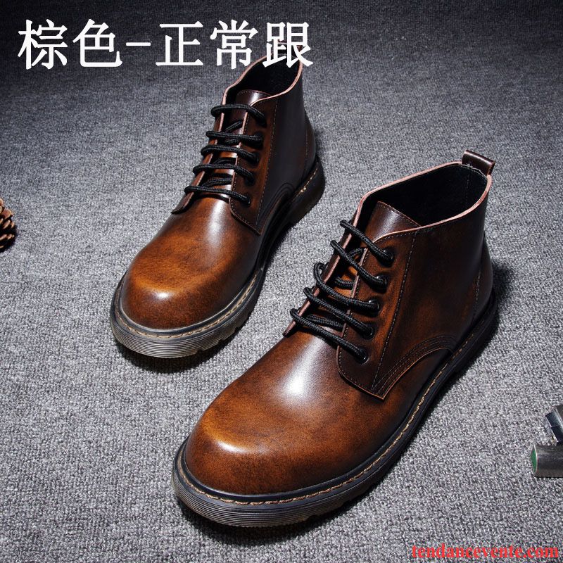 Bottes Montante Cuir Augmenté L'automne Gros Rétro Hautes Bureau Angleterre Hiver Tendance Cuir Véritable Homme Jaune Pas Cher