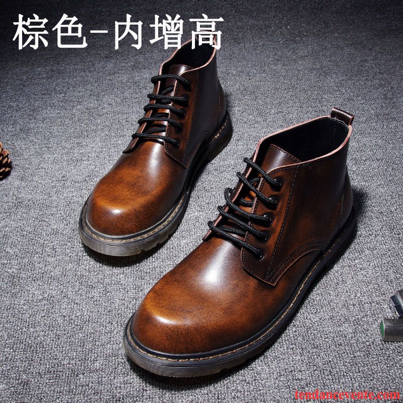 Bottes Montante Cuir Augmenté L'automne Gros Rétro Hautes Bureau Angleterre Hiver Tendance Cuir Véritable Homme Jaune Pas Cher