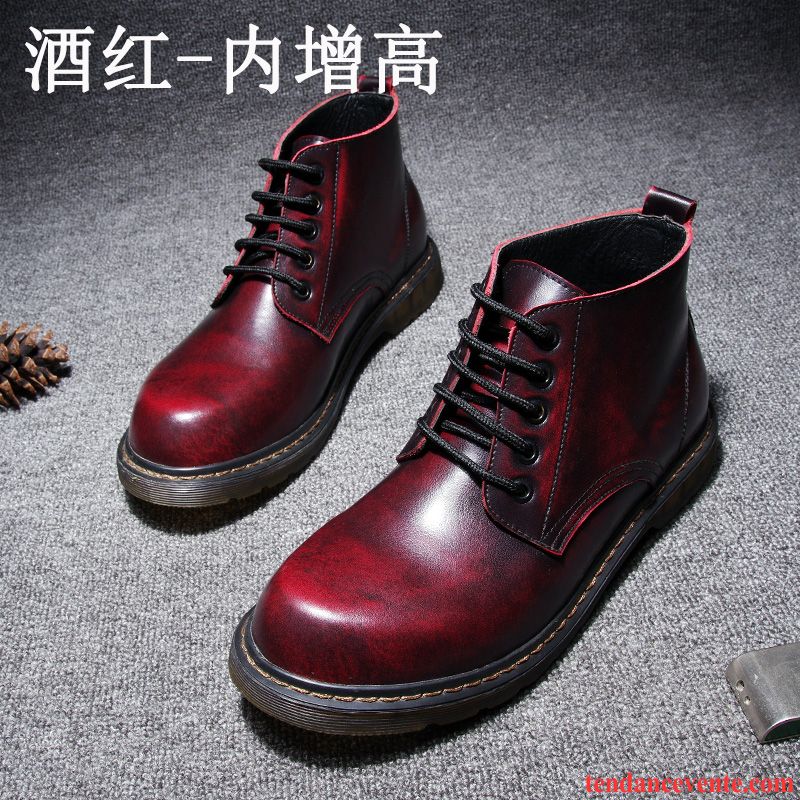 Bottes Montante Cuir Augmenté L'automne Gros Rétro Hautes Bureau Angleterre Hiver Tendance Cuir Véritable Homme Jaune Pas Cher