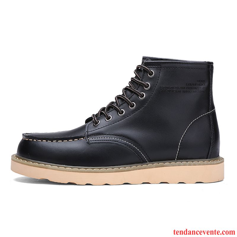 Bottes Montante Homme Noir Matelassé Homme Cuir Véritable Angleterre Hiver Bureau Hautes Plus De Velours