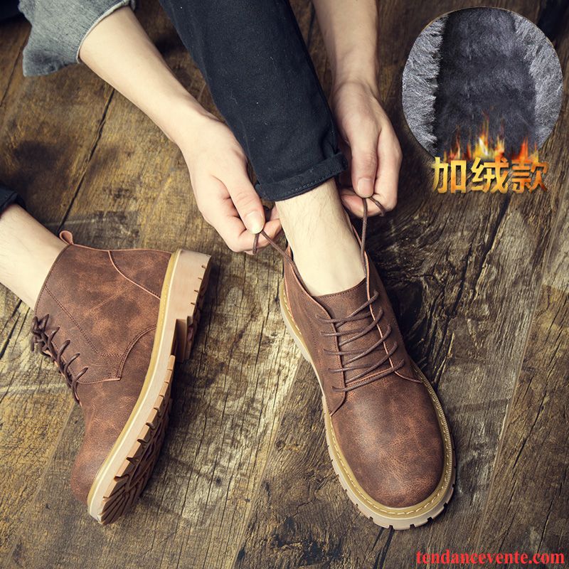 Bottes Montante Pour Homme Rétro Tendance Angleterre Homme Tous Les Assortis Chaussures De Travail Printemps Bleu